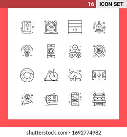 Pack of 16 Modern Outlines Signs and Symbols for Web Print Media such as light; bell; login; education; interior Editable Vector Design Elements