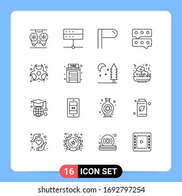 Pack of 16 Modern Outlines Signs and Symbols for Web Print Media such as chemical; chemical; server; message; bubble Editable Vector Design Elements