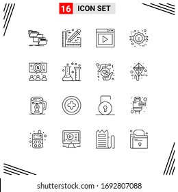 Pack of 16 Modern Outlines Signs and Symbols for Web Print Media such as sale; commerce; sketch; black friday; media page Editable Vector Design Elements