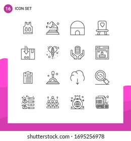 Pack of 16 Modern Outlines Signs and Symbols for Web Print Media such as packing; delivery; building; arrow; baby Editable Vector Design Elements