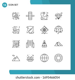 Pack of 16 Modern Outlines Signs and Symbols for Web Print Media such as glass; drink; call centre; alcohol; premium Editable Vector Design Elements