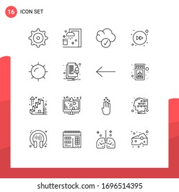 Pack of 16 Modern Outlines Signs and Symbols for Web Print Media such as notification; alert; data; weather; nature Editable Vector Design Elements