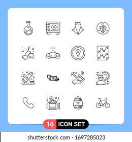 Pack of 16 Modern Outlines Signs and Symbols for Web Print Media such as travel; map; heart; guide; wedding Editable Vector Design Elements