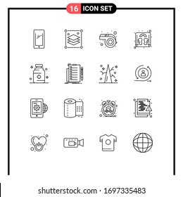 Pack of 16 Modern Outlines Signs and Symbols for Web Print Media such as medical; health; misc; machine; weight Editable Vector Design Elements