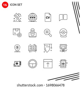 Pack Of 16 Modern Outlines Signs And Symbols For Web Print Media Such As Box; Ui; Cv; Basic; Chat Editable Vector Design Elements