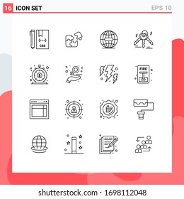 Pack of 16 Modern Outlines Signs and Symbols for Web Print Media such as real estate; house; match; internet; global Editable Vector Design Elements