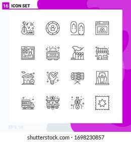 Pack of 16 Modern Outlines Signs and Symbols for Web Print Media such as website; secure; management; page; footwear Editable Vector Design Elements