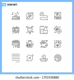Pack of 16 Modern Outlines Signs and Symbols for Web Print Media such as sale; presentation; construction; pie; chart Editable Vector Design Elements