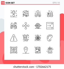 Pack of 16 Modern Outlines Signs and Symbols for Web Print Media such as cupboard; work place; free; money; cash Editable Vector Design Elements