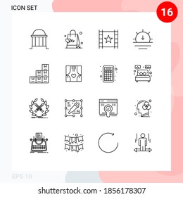 Pack of 16 Modern Outlines Signs and Symbols for Web Print Media such as box; sunset; hand bag; sun; star Editable Vector Design Elements