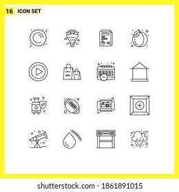Pack of 16 Modern Outlines Signs and Symbols for Web Print Media such as multimedia; fruit; page; summer; pack Editable Vector Design Elements