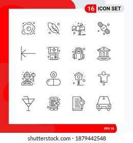 Pack of 16 Modern Outlines Signs and Symbols for Web Print Media such as home; hand watch; box; fathers day; clock Editable Vector Design Elements