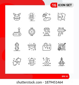 Pack of 16 Modern Outlines Signs and Symbols for Web Print Media such as joy pad; card; sweet; hobby; spring Editable Vector Design Elements
