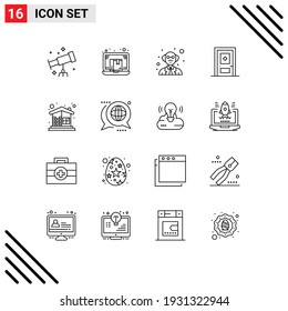 Pack of 16 Modern Outlines Signs and Symbols for Web Print Media such as building; door; online; construction; building Editable Vector Design Elements