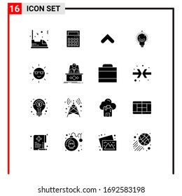 Pack of 16 Modern Solid Glyphs Signs and Symbols for Web Print Media such as ecology; bulb; office; idea; sign Editable Vector Design Elements