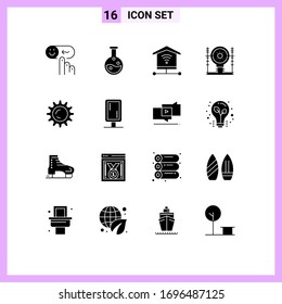 Pack of 16 Modern Solid Glyphs Signs and Symbols for Web Print Media such as day; power; security; generation; energy Editable Vector Design Elements