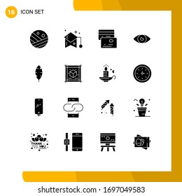 Pack of 16 Modern Solid Glyphs Signs and Symbols for Web Print Media such as feather; eye; student; design; app Editable Vector Design Elements