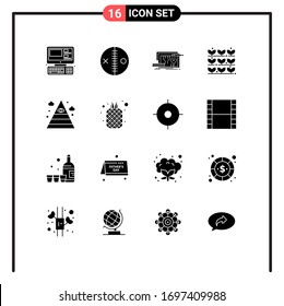 Paquete de 16 símbolos y símbolos modernos de glifos sólidos para medios de impresión web como plantas; cultivador; voodoo; agricultura; diseño de elementos de diseño de vectores editables