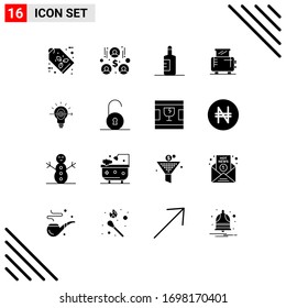Pack of 16 Modern Solid Glyphs Signs and Symbols for Web Print Media such as business; success; drink; bulb; machine Editable Vector Design Elements