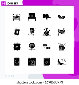 Pack of 16 Modern Solid Glyphs Signs and Symbols for Web Print Media such as valentine's day; spring; dislike; plant; growth Editable Vector Design Elements