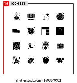 Pack of 16 Modern Solid Glyphs Signs and Symbols for Web Print Media such as analytics; transport; light; logistics; game Editable Vector Design Elements