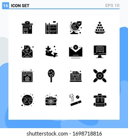 Pack of 16 Modern Solid Glyphs Signs and Symbols for Web Print Media such as sweet; indian; world; dessert; bowl Editable Vector Design Elements