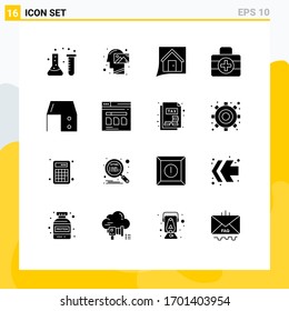 Pack Of 16 Modern Solid Glyphs Signs And Symbols For Web Print Media Such As Ic; Medical Kit; Thinking; Home; Conversation Editable Vector Design Elements