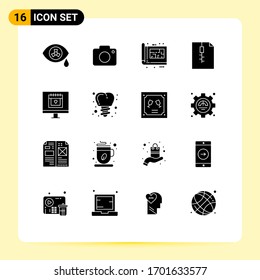 Pack of 16 Modern Solid Glyphs Signs and Symbols for Web Print Media such as lover; calendar; design; zip; archive Editable Vector Design Elements