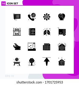 Pack of 16 Modern Solid Glyphs Signs and Symbols for Web Print Media such as ball; hearing; talk; communication; ramadan Editable Vector Design Elements