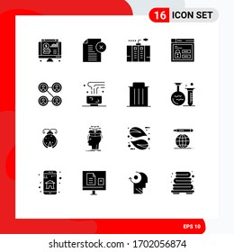 Pack of 16 Modern Solid Glyphs Signs and Symbols for Web Print Media such as code; web; office; browser; generator Editable Vector Design Elements