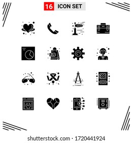Pack of 16 Modern Solid Glyphs Signs and Symbols for Web Print Media such as pie; motivation; telephone; working; bag Editable Vector Design Elements