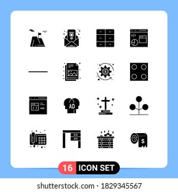 Pack of 16 Modern Solid Glyphs Signs and Symbols for Web Print Media such as minus; development; closet; develop; coding Editable Vector Design Elements