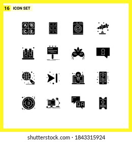 Pack of 16 Modern Solid Glyphs Signs and Symbols for Web Print Media such as science; jar; technology; chemistry; school Editable Vector Design Elements