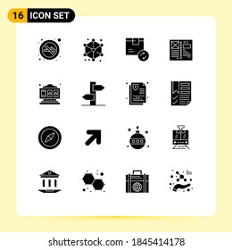 Pack of 16 Modern Solid Glyphs Signs and Symbols for Web Print Media such as layout; design; box; browser; shipping Editable Vector Design Elements