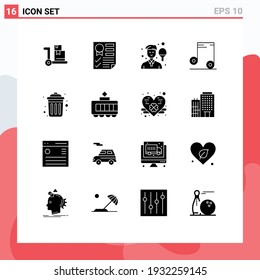 Pack of 16 Modern Solid Glyphs Signs and Symbols for Web Print Media such as garbage; school; avatar; audio; racket Editable Vector Design Elements