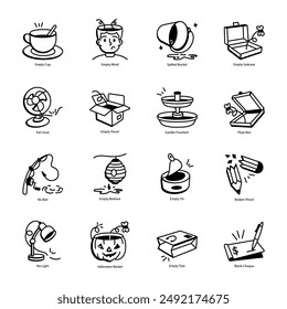 Pack of 16 Problems Doodle Icons 

