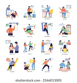 Pack of 16 Project Management Flat Illustrations 

