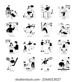 Pack of 16 Project Management Glyph Illustrations 

