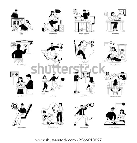 Pack of 16 Project Management Glyph Illustrations 

