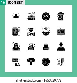 Pack of 16 Solid Style Icon Set. Glyph Symbols for print. Creative Signs Isolated on White Background. 16 Icon Set.