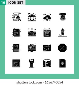 Pack of 16 Solid Style Icon Set. Glyph Symbols for print. Creative Signs Isolated on White Background. 16 Icon Set.