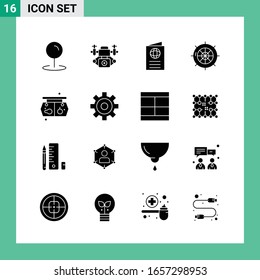 Pack of 16 Solid Style Icon Set. Glyph Symbols for print. Creative Signs Isolated on White Background. 16 Icon Set.