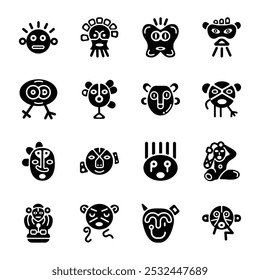 Pack of 16 Taino Signs Solid Icons 
