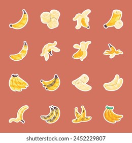 Pack of 16 Trendy Banana Delights Flat Stickers 

