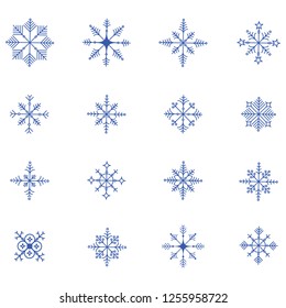Pack of 16 unique vector snowflakes.