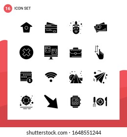 Pack of 16 Universal Glyph Icons for Print Media on White Background.