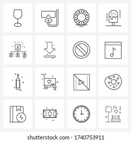 Pack of 16 Universal Line Icons for Web Applications internet; network; kiwi; sweet; ice Vector Illustration