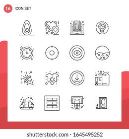 Pack of 16 Universal Outline Icons for Print Media on White Background.