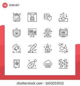 Pack of 16 Universal Outline Icons for Print Media on White Background.