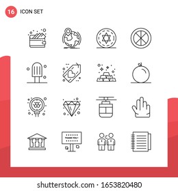 Pack of 16 Universal Outline Icons for Print Media on White Background.